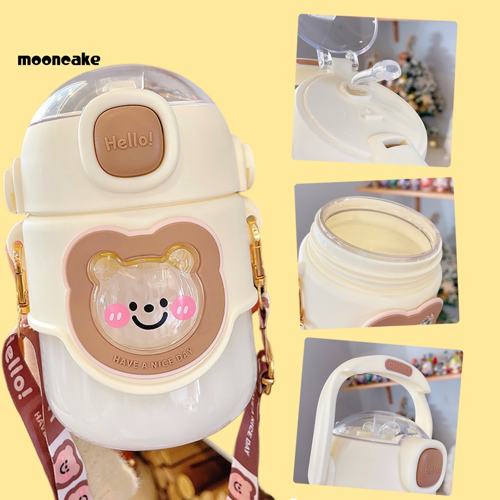 &lt; Mooncake &gt; Bình Nước Bounce Có Ống Hút Hình Gấu Thể Thao Ngoài Trời Chống Rò Rỉ