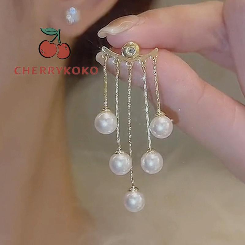 🍒🍒CHERRYKOKO Khuyên Tai Bạc 925 Đính Ngọc Trai Tua Rua Phong Cách Hàn Quốc Thời Trang