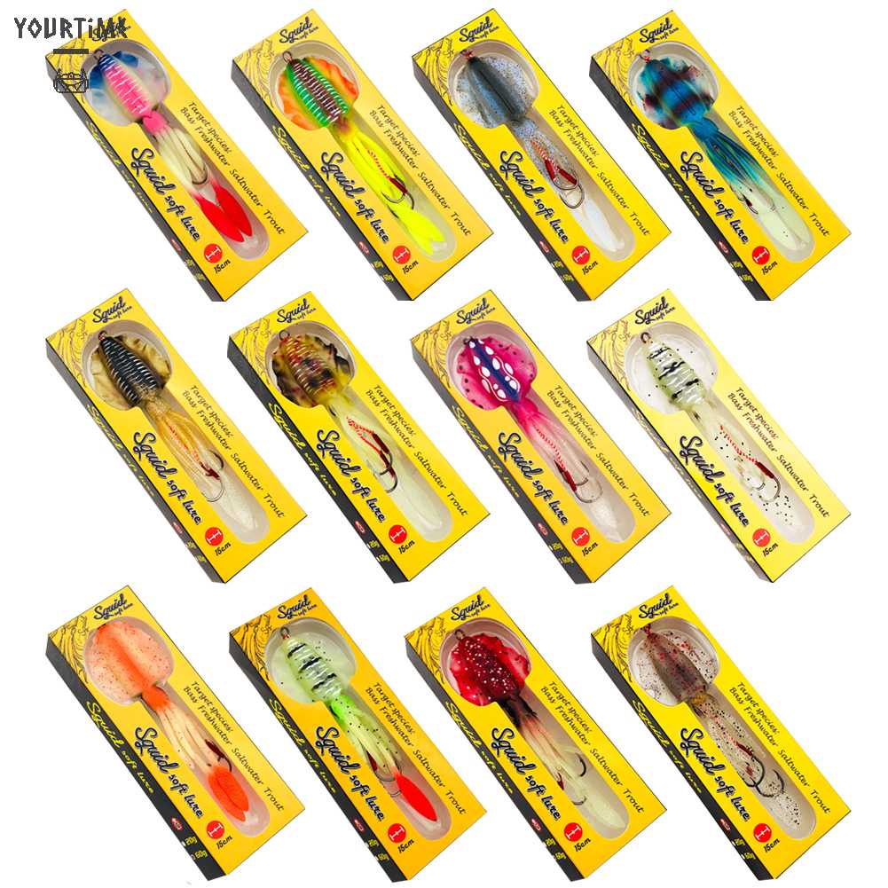 Mồi Câu Cá Giả Hình Con Mực Phát Quang 60g 15cm Mềm Mại