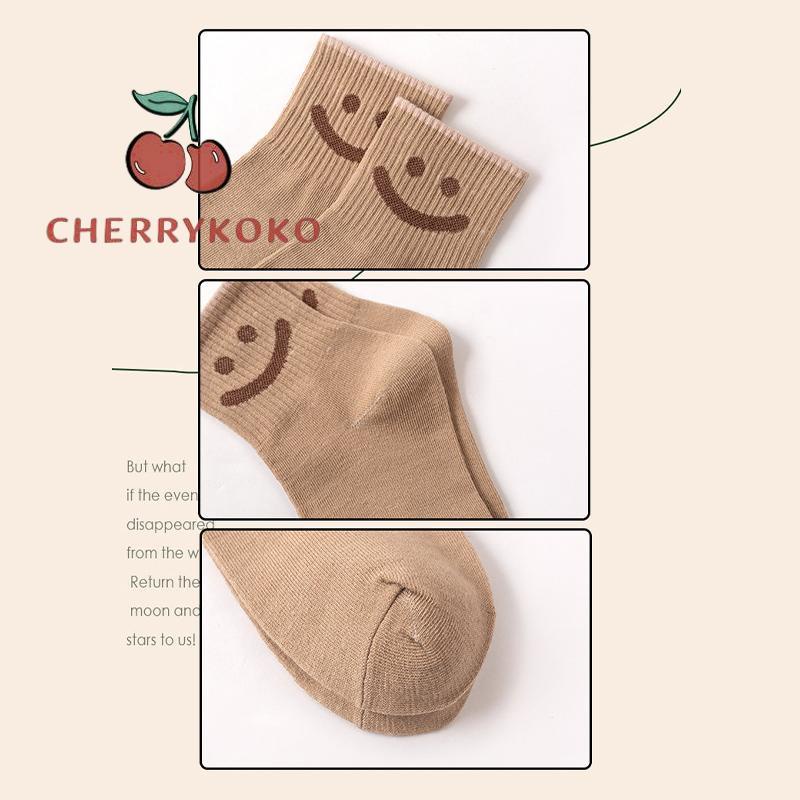 🍒🍒CHERRYKOKO Đôi Tất Cotton Dày Hoạ Tiết Mặt Cười Xinh Xắn Cho Nữ