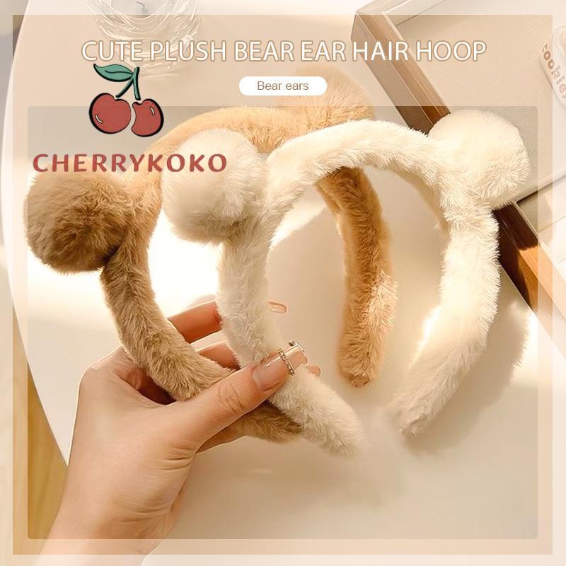 🍒🍒CHERRYKOKO Băng Đô Cài Tóc Tai Gấu Bằng Lông Nhung Trắng Dễ Thương Xinh Xắn Cho Nữ