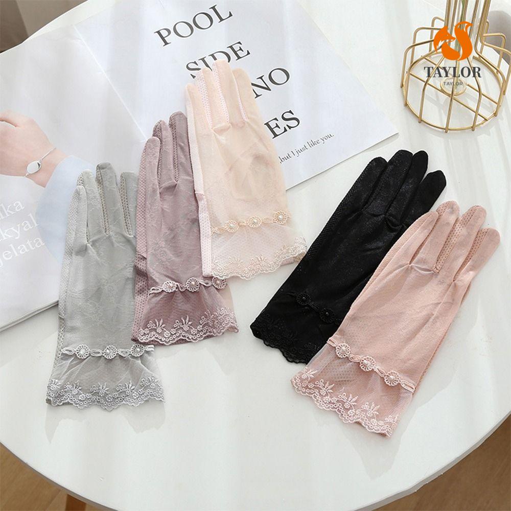 Găng Tay Lái Xe / Câu Cá Bằng Lụa Lạnh Phối Ren Thời Trang TAYLOR1