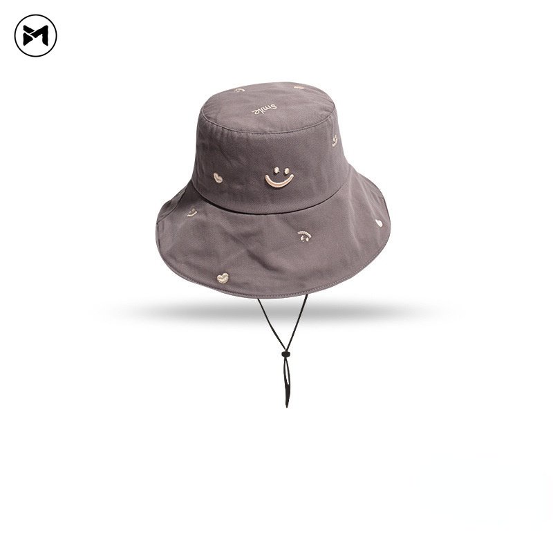 Nón Vành Rộng Thêu Hình Mặt Cười Thời Trang Hàn Quốc 2023 Cho Nữ