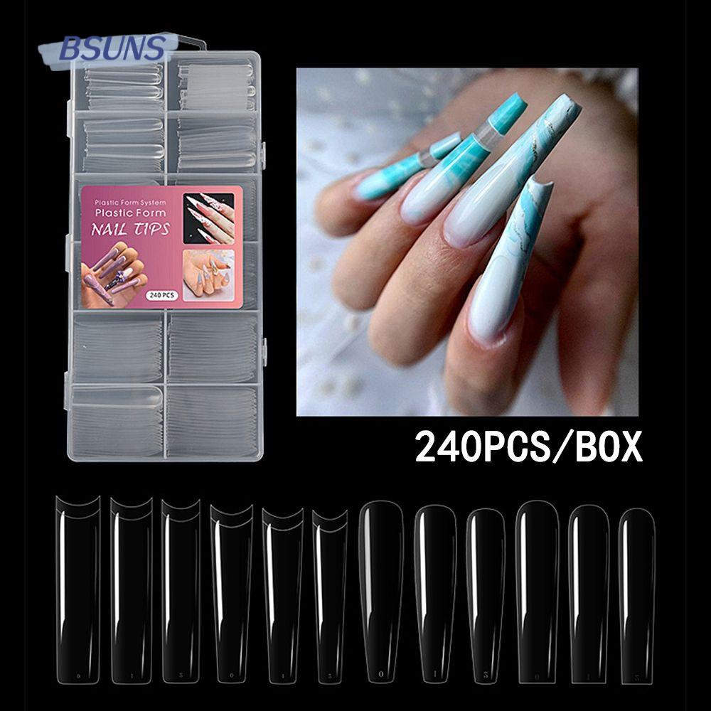 Hộp 240 Móng Tay Giả Nối Dài / Che Phủ Toàn Diện / Nửa Chân Cong Hình Vuông Bằng Acrylic