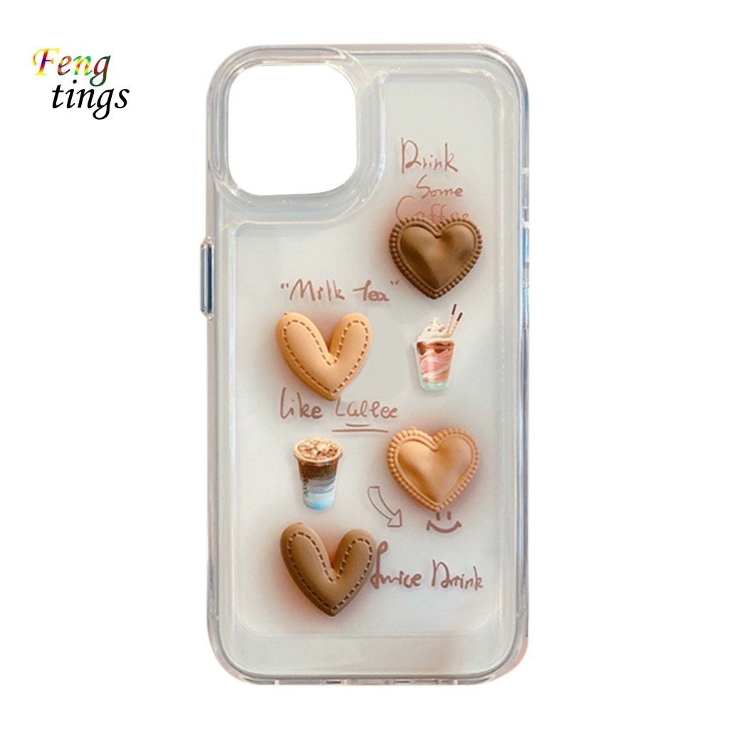 Ốp Điện Thoại Chống Trầy Xước Họa Tiết Cà Phê Trái Tim Ba Chiều Cho iPhone 14 Pro Plus Pro Max