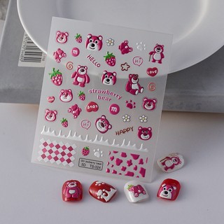 Sticker lụa nổi 5d | gấu dâu lotso | hình dán móng tay ts-024