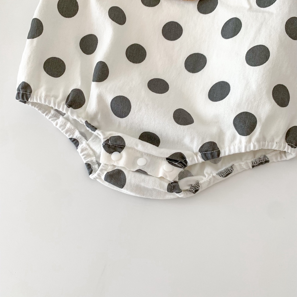 Bộ Áo Liền Quần Tay Ngắn In Họa Tiết Gấu Chấm Bi Dễ Thương Thời Trang Mùa Hè Cho Bé Sơ Sinh