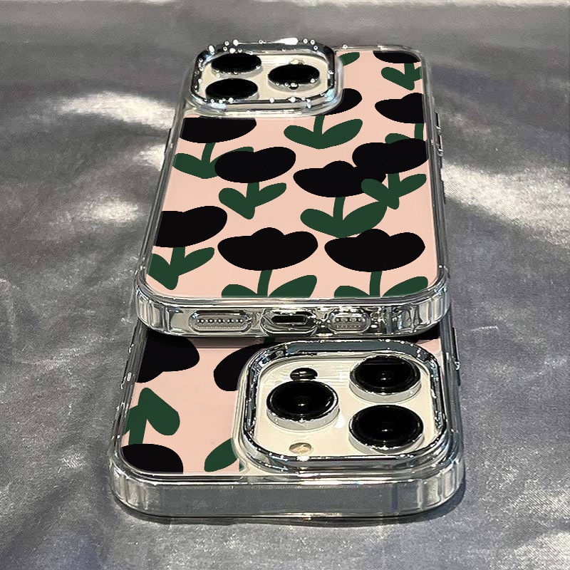 ✅Ốp Điện Thoại Mềm Chống Sốc Họa Tiết Hoa Tulip Màu Đen Đơn Giản Cho Iphone 12 Plus 1113 / 7 814 Pro max DO2K