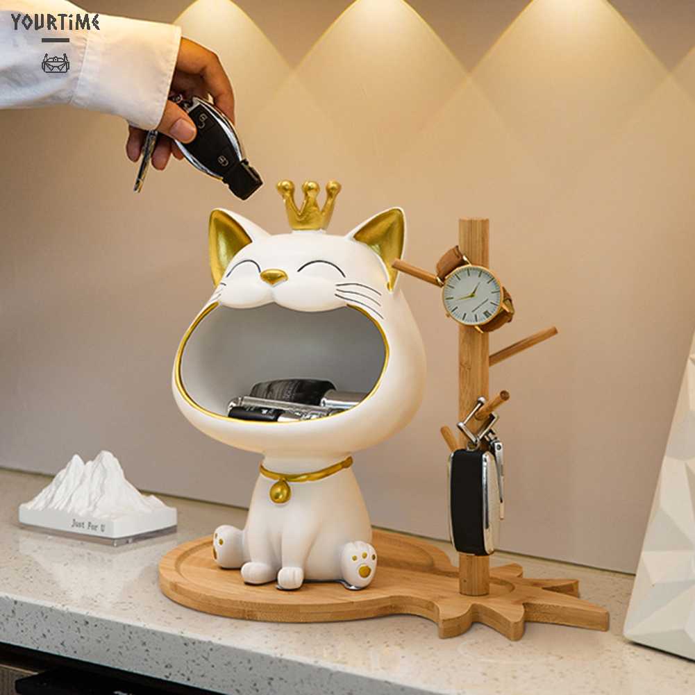 Giá Đỡ Chìa Khóa Hình Mèo May Mắn Bằng Nhựa Resin Trang Trí Phòng Khách