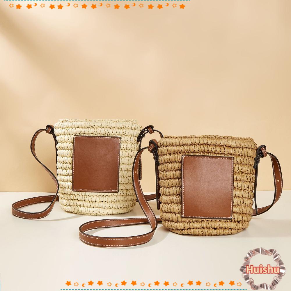 Túi cói Bằng Rơm Đan Hình Trụ Tròn Thời Trang Đi Biển