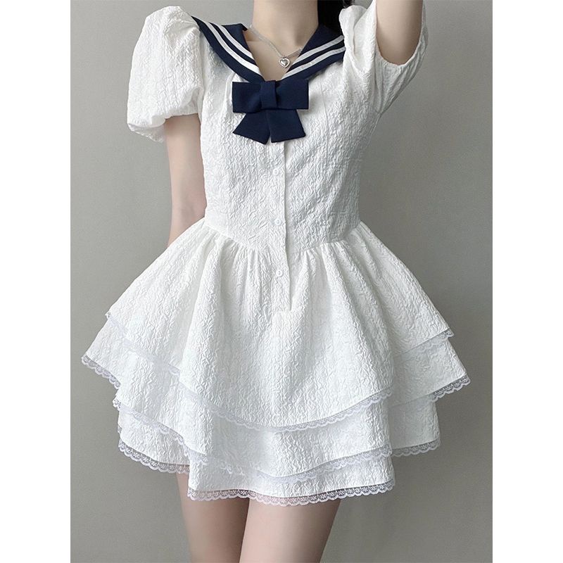 Váy Pettiskirt Thắt Nơ Eo Nhỏ Cao Cấp Phong Cách Hải Quân Ngọt Ngào Đáng Yêu Đầu Tiên Mới