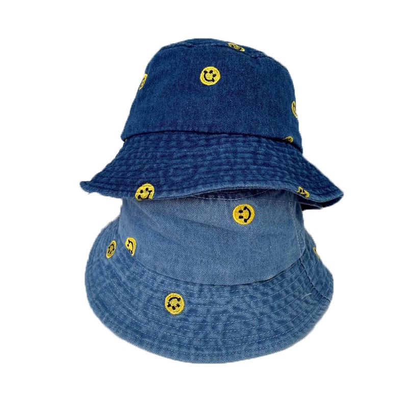 Nón Tai Bèo Denim Họa Tiết Mặt Cười Đơn Giản Thời Trang Retro Harajuku Cho Nam Nữ