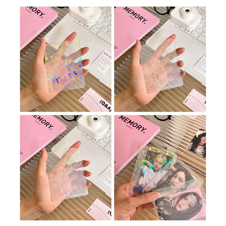 Peach 10Pcs Laser flash film love transparent hard card sleeve Star card polaroid photo Protective card sleeve