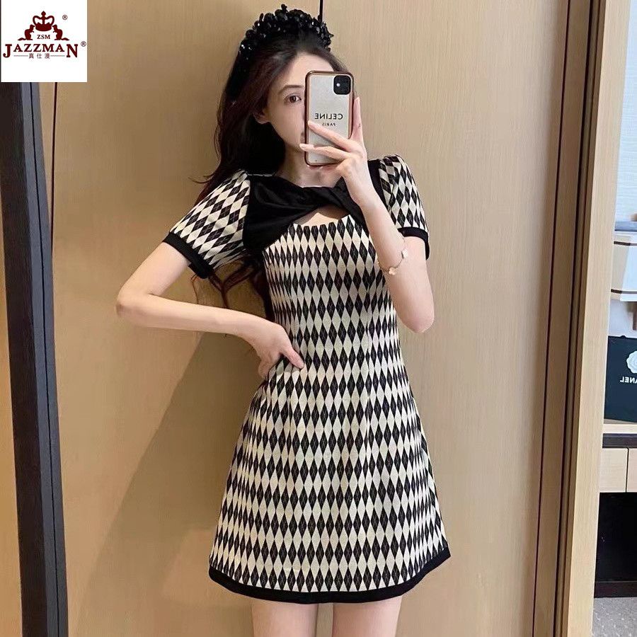 Đầm Cổ Thắt Nơ Họa Tiết Sọc Caro Phong Cách Pháp Thời Trang Mùa Hè Cho Nữ