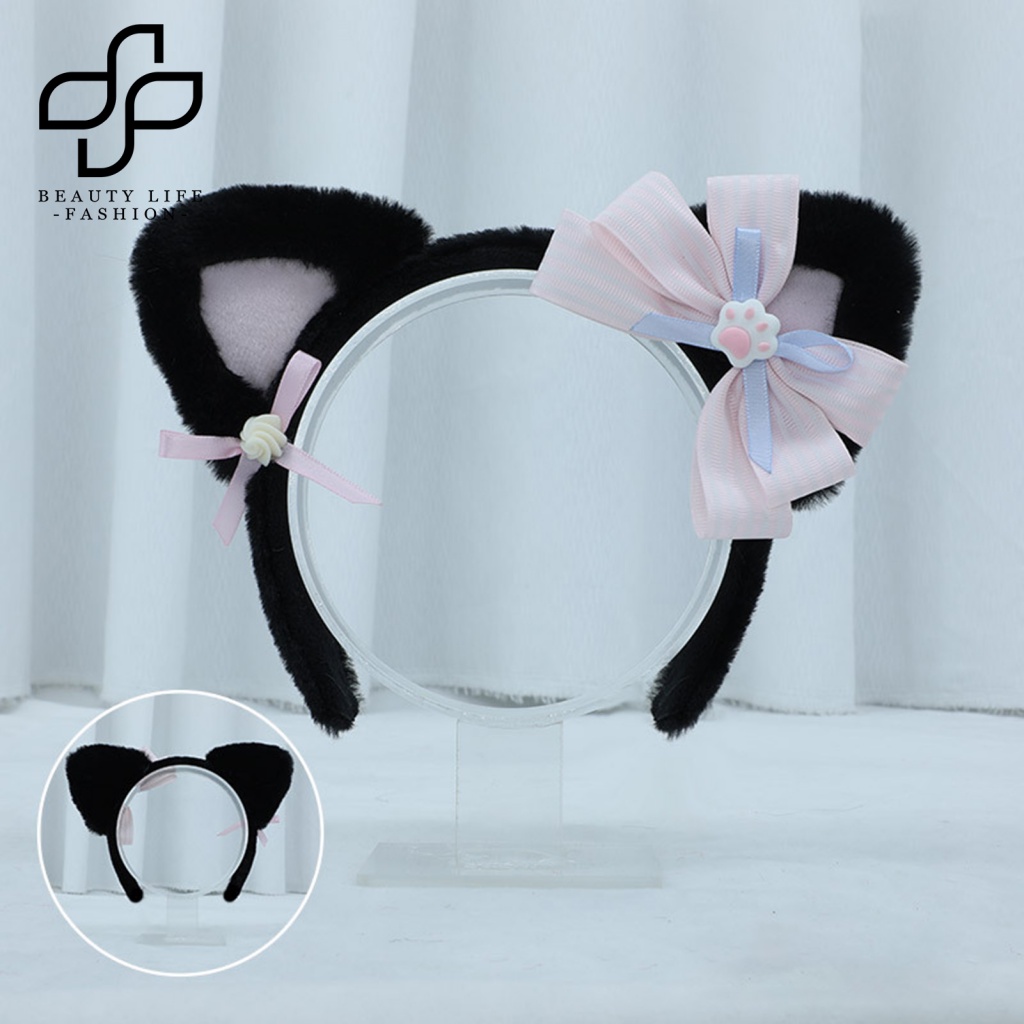Băng Đô Cài Tóc Tai Mèo Hoạt Hình Bằng Vải Bông Cố Định Chống Trượt Hóa Trang Cho Nữ