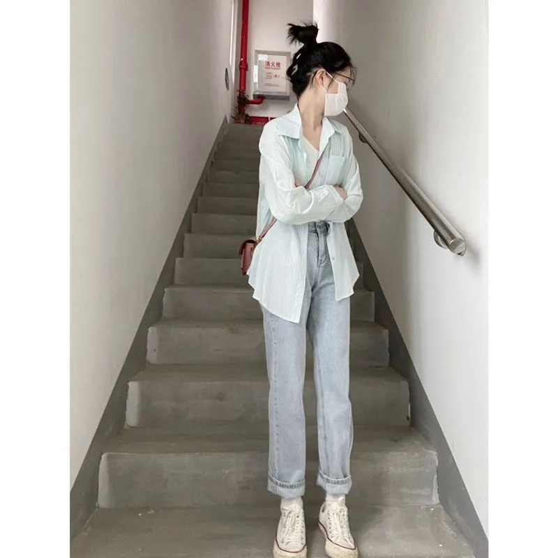 Áo Sơ Mi Chống Nắng Tay Dài Dáng Rộng Phong Cách Pháp Thời Trang Mùa Hè Kiểu Mới