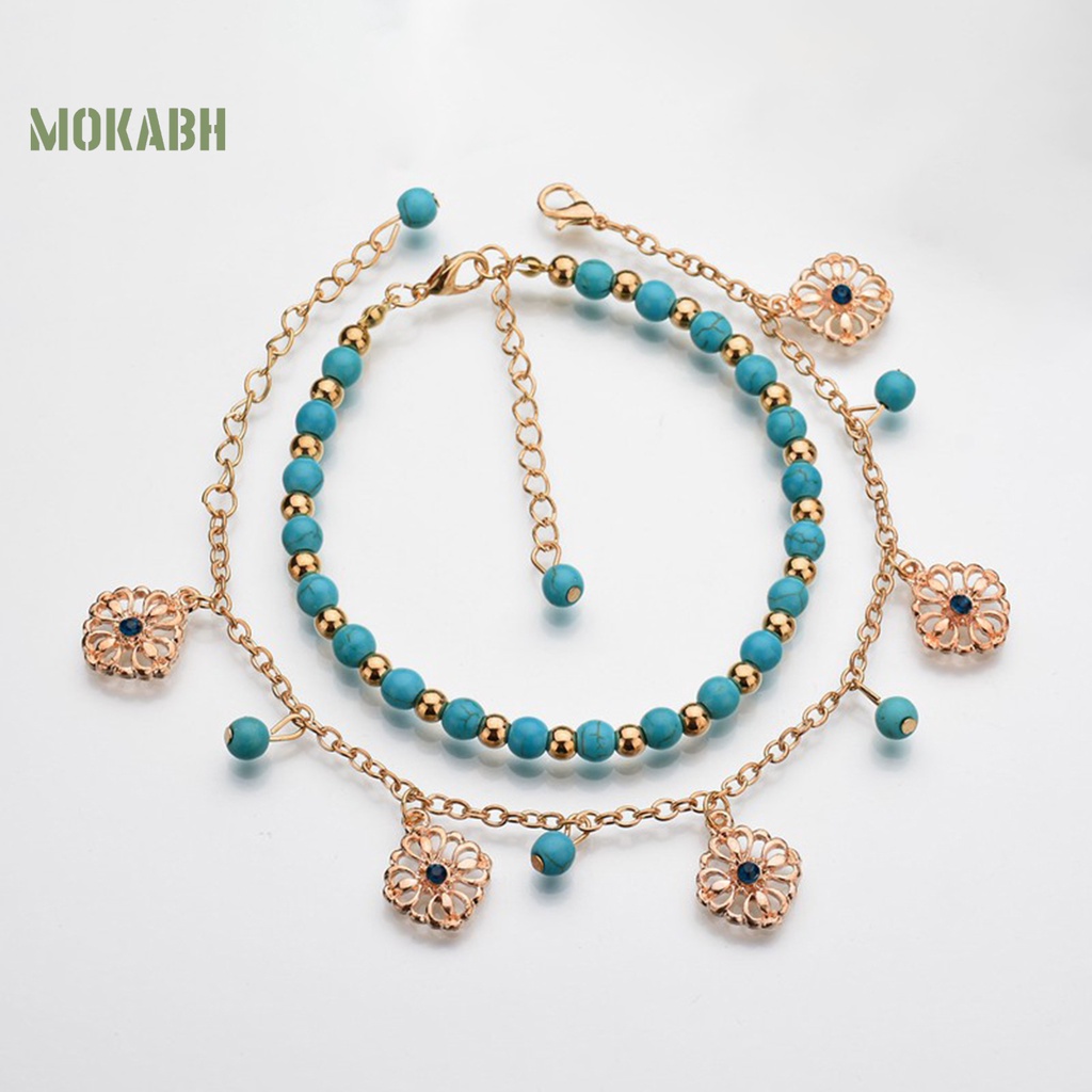 2 Lắc Chân Đính Đá Nhân Tạo Bằng Hợp Kim Phong Cách Bohemian Thời Trang Đi Biển