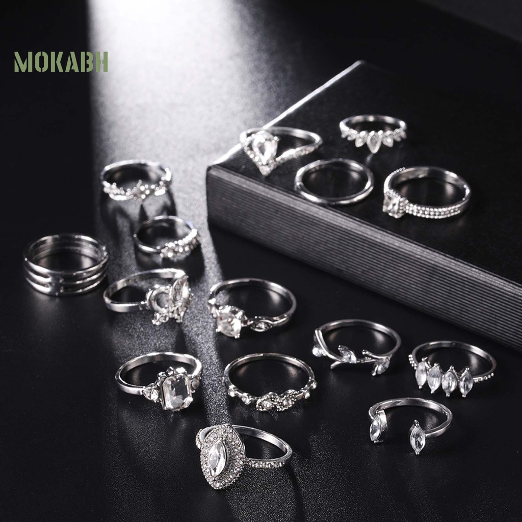 [Mok Abh] Bộ 15 Nhẫn Đeo Bằng Hợp Kim Kiểu Dáng Khác Nhau Dùng Hàng Ngày