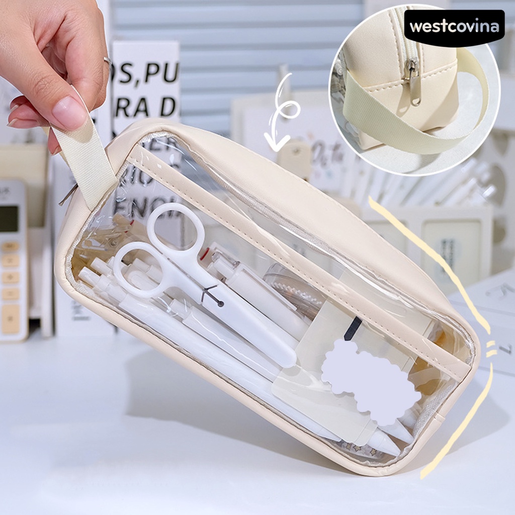 [WSTN]✎Túi Đựng Bút Chì Sức Chứa Lớn Trong Suốt Chống Thấm Nước Có Tay Cầm Tiện Dụng