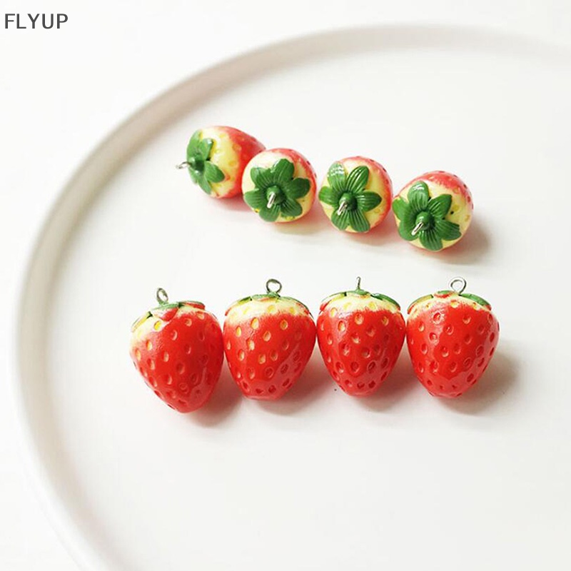 Set 10 Mặt Dây Chuyền Resin Hình Trái Dâu 3D Màu Đỏ DIY