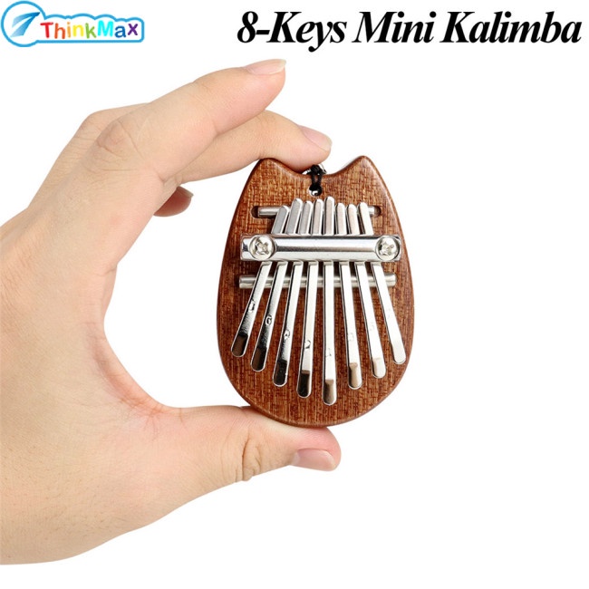 Thinkmax Đàn Kalimba 8 Phím Mini Bằng Gỗ Trơn Kèm Dây Đeo Và Mặt Dây Chuyền Xinh Xắn