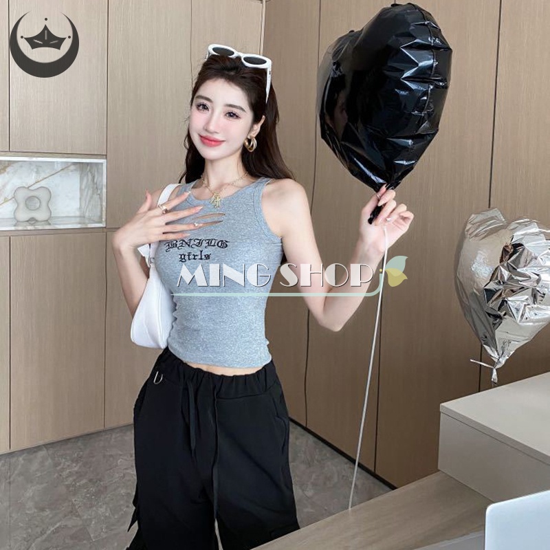 Áo Hai Dây Cổ Tròn Thêu Chữ Thời Trang Mùa Hè Dành Cho Nữ