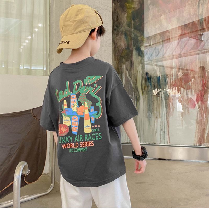 Áo Thun Cotton Tay Ngắn Cổ Tròn In Họa Tiết Hoạt Hình Thời Trang Mùa Hè Cho Bé Trai