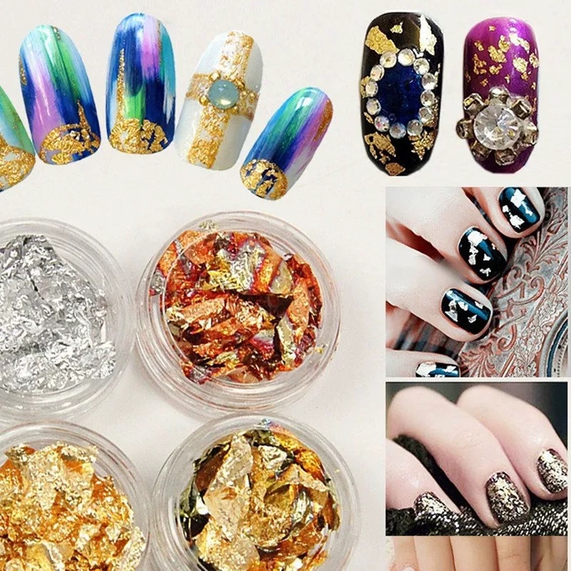 Miếng Dán Trang Trí Móng Tay Nghệ Thuật Lá Thiếc Màu Vàng / Bạc KOUDAN