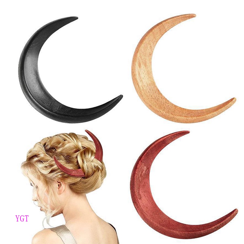 Ygt Lược Chải Tóc Tay Cầm Bằng Gỗ Khắc Họa Tiết Mặt Trăng Phong Cách Ramadan Cho Nữ
