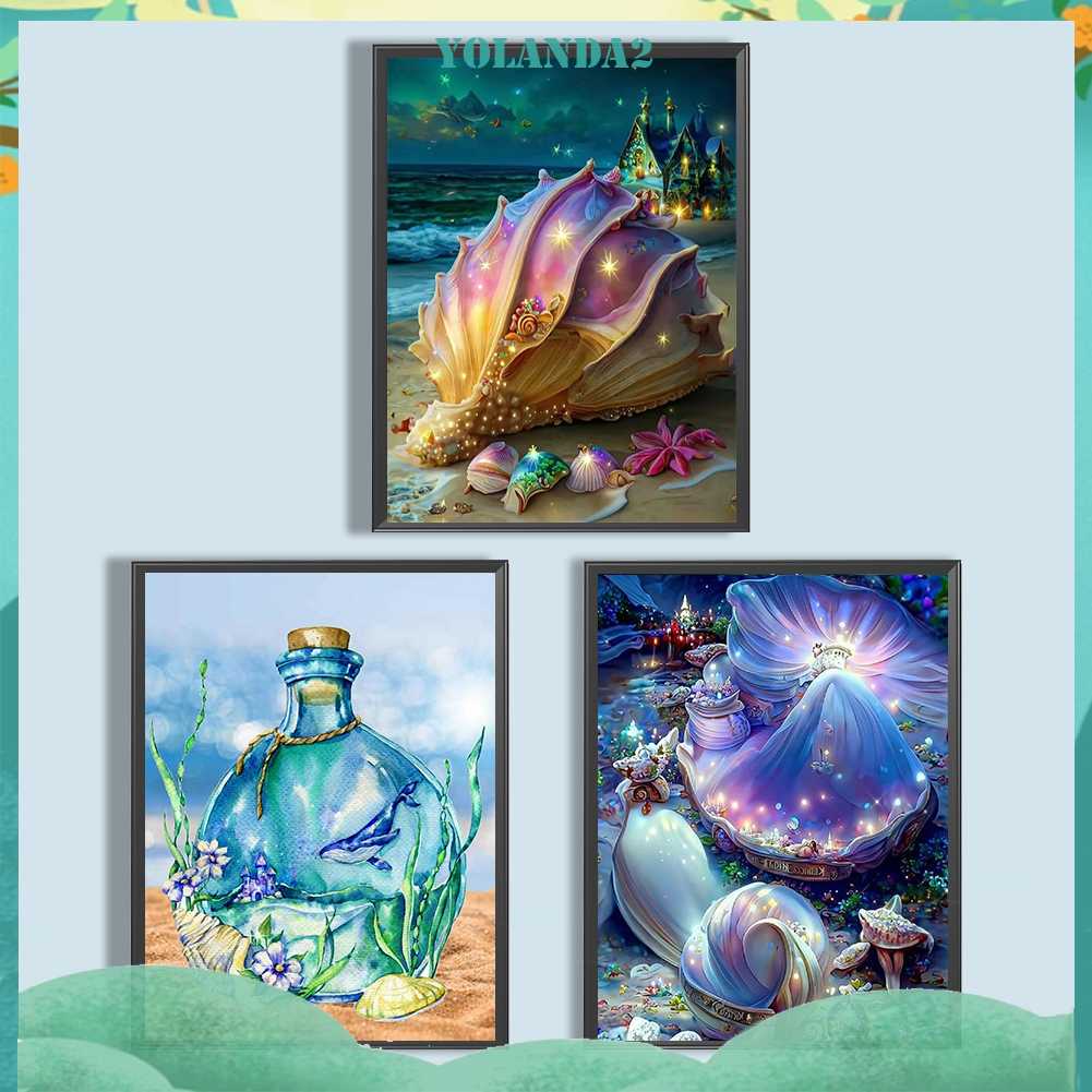 Bộ Tranh Đính Đá 5D Họa Tiết Vỏ Sò Độc Đáo DIY Dùng Trang Trí Nhà Cửa