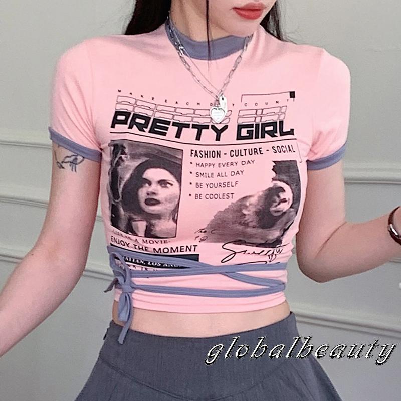 Áo Thun Crop Top Ngắn Tay Họa Tiết Chân Dung Thời Trang Mùa Hè Cho Nữ