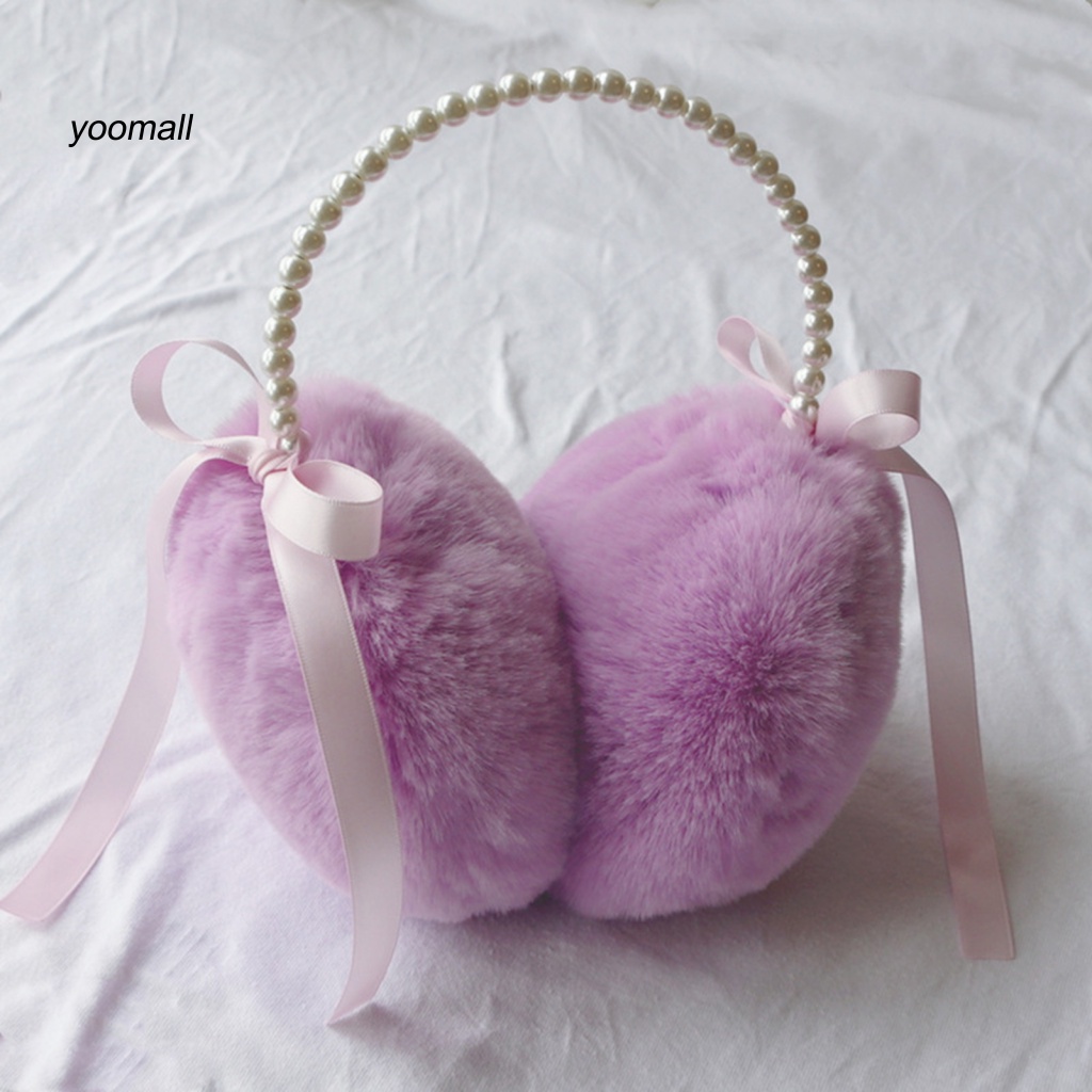 Chụp Tai Vải Lông Đính Nơ Và Ngọc Trai Nhân Tạo Xinh Xắn