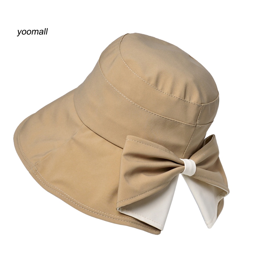 Nón Vành Tròn Phẳng Trang Trí Nơ Che Mặt Chống Nắng Mùa Hè Cho Nữ