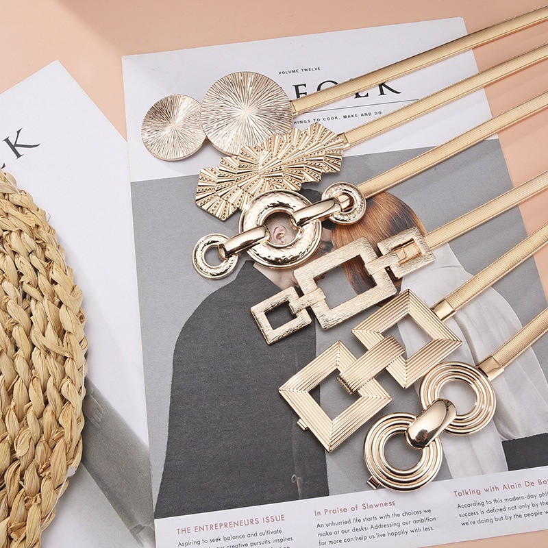 Thắt Lưng Dây Xích Kim Loại Mỏng Co Giãn Thời Trang Cho Nữ