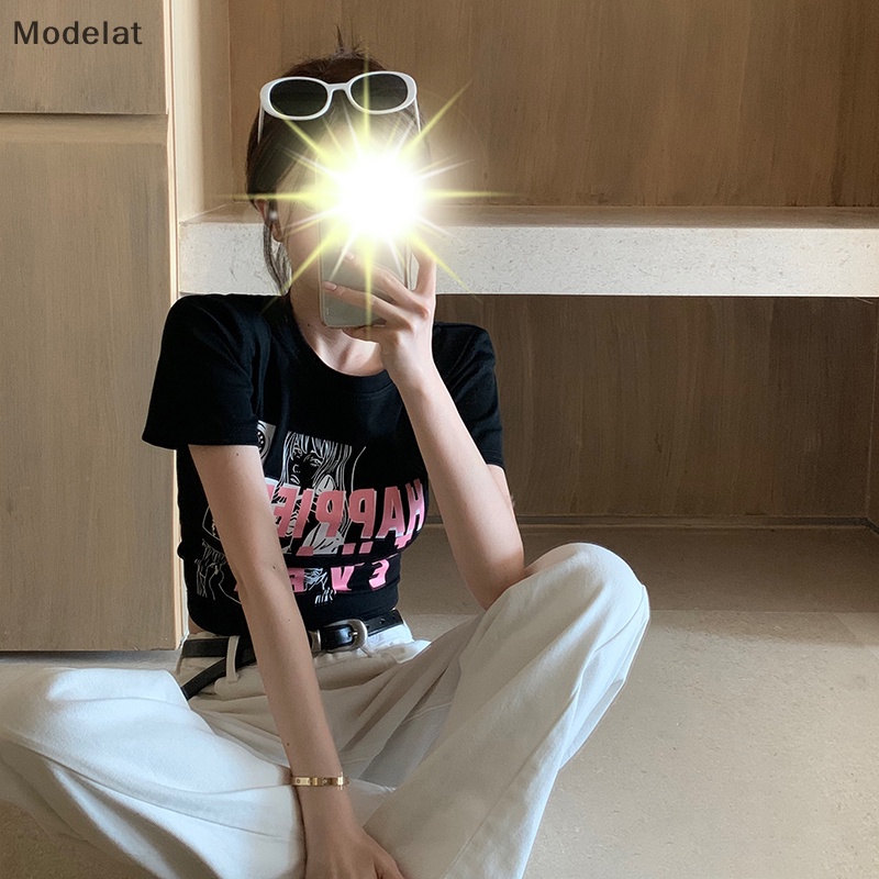 Áo Thun Crop Top Tay Ngắn Cổ Tròn In Họa Tiết Retro Mỹ Thời Trang Mùa Hè Cho Nữ