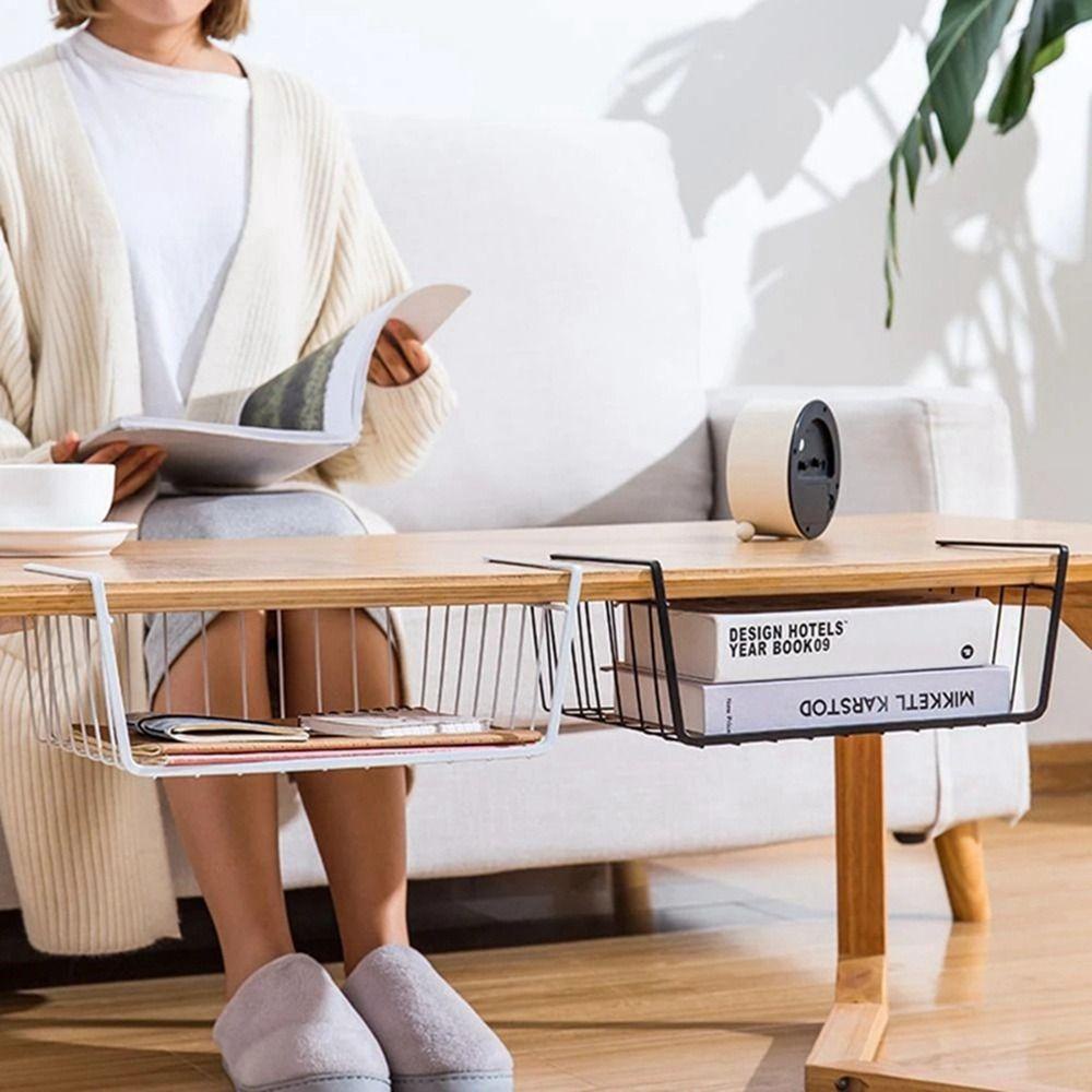UUMIR Giá Lưới Sắt Màu Đen / Trắng Treo Dưới Bàn Bếp Đựng Đồ Dùng Tiện Lợi