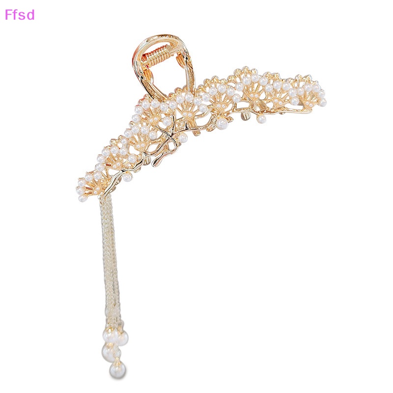 {Ffsd} Kẹp Tóc Kim Loại Đính Đá Ngọc Trai Thời Trang Sáng Bóng Phong Cách Retro Cho Nữ * Bán Chạy