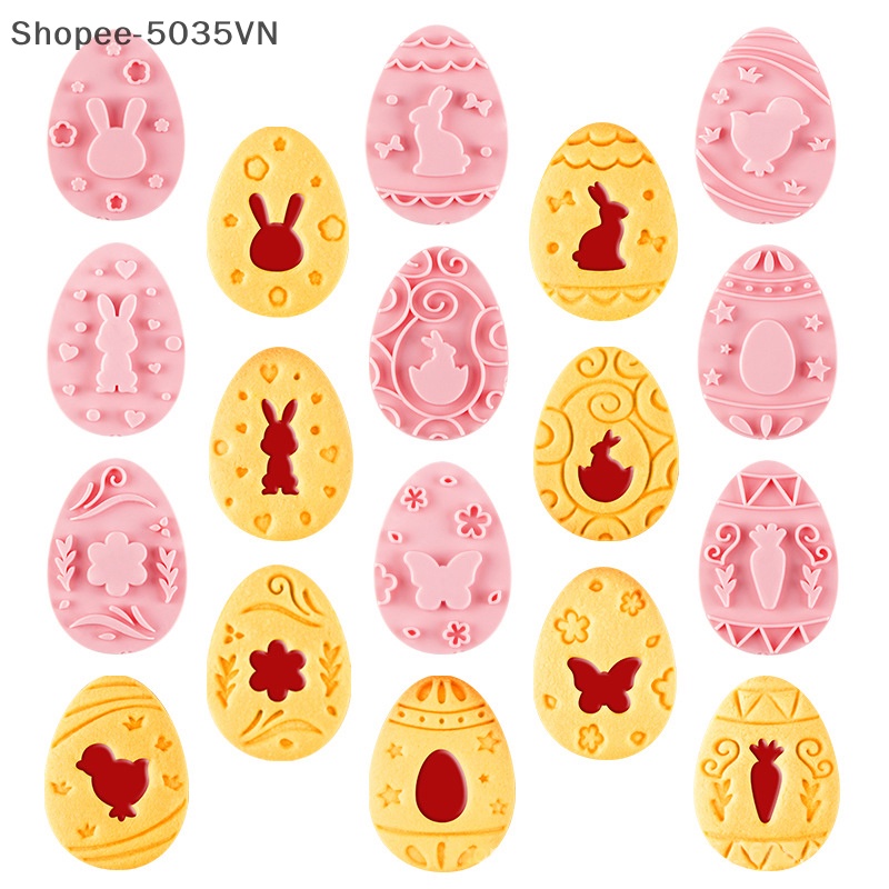 Bộ 9 Khuôn Cắt Bánh Quy Bằng Nhựa Hình Thỏ Phục Sinh / Trứng Phục Sinh