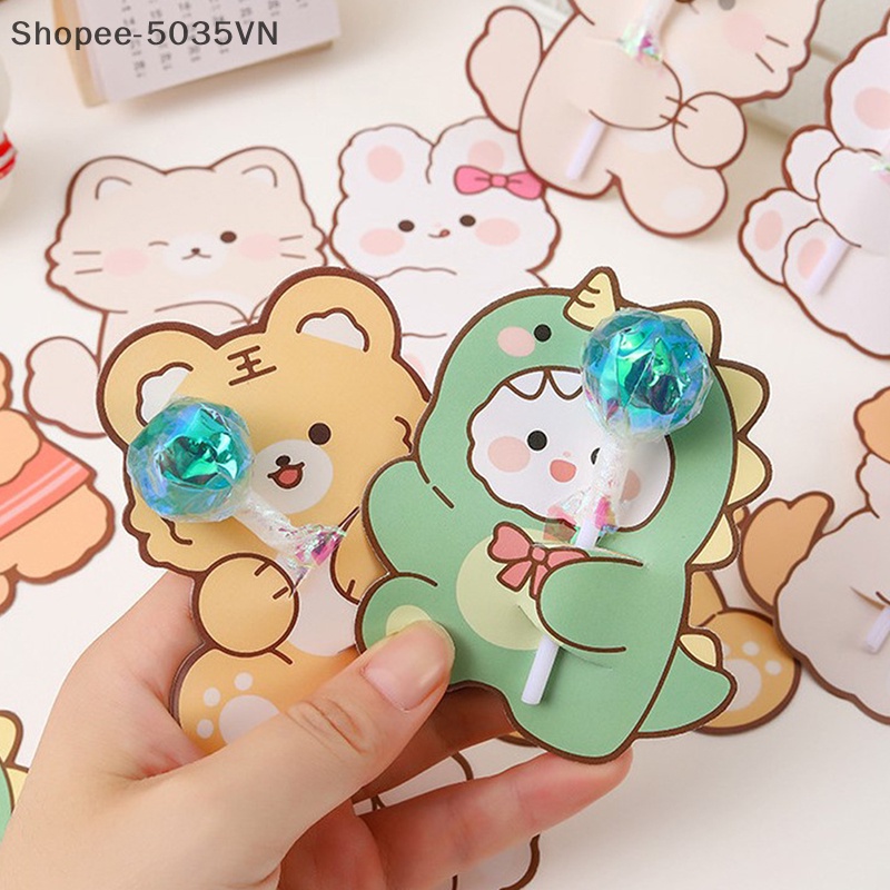 Set 20 Thiệp Kẹo Mút Hình Động Vật Dễ Thương DIY Cho Bé {akindofstar1.vn}