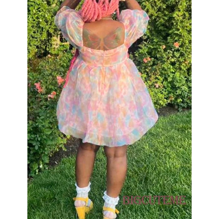 Đầm Dáng Chữ A Tay Phồng Ngắn Cổ Vuông In Họa Tiết Nhiều Màu Thời Trang Mùa Hè Cho Nữ