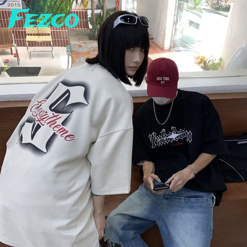 Áo Thun Nam Tay Ngắn In Chữ Fezco Phong Cách retro