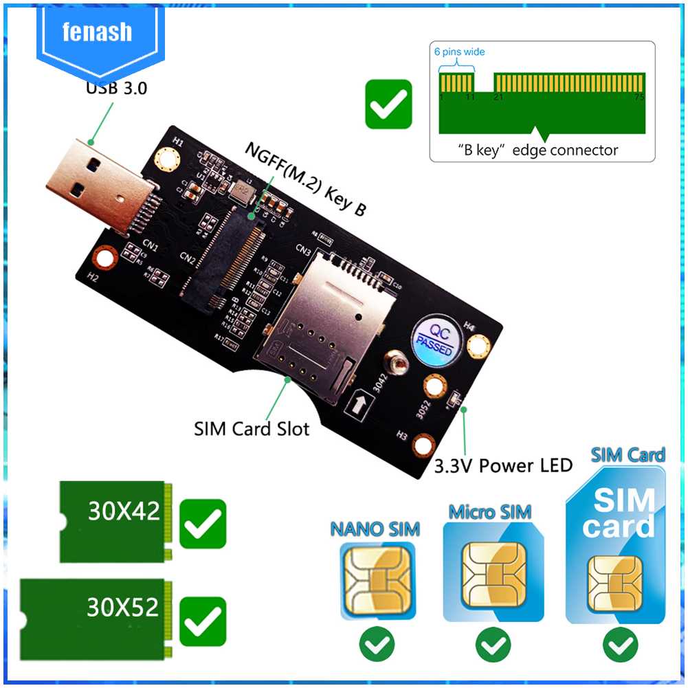 Thẻ Mở Rộng Chuyển Đổi M.2 Key B Sang USB 3.0 Cho Máy Tính Để Bàn 3G / 4G / 5