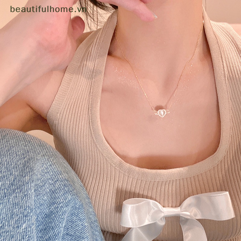 Vòng cổ Mặt Trái Tim Đính Đá Zircon Thời Trang Hàn Quốc Cho Nữ