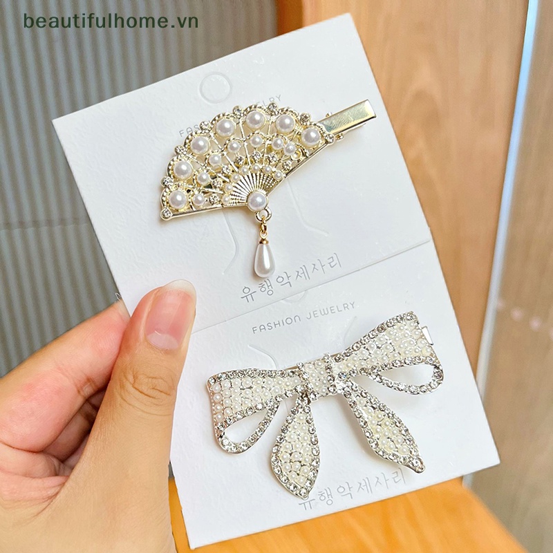 1 Kẹp Tóc Hình Cánh Bướm Đính Đá / Ngọc Trai Giả Xinh Xắn Cho Nữ