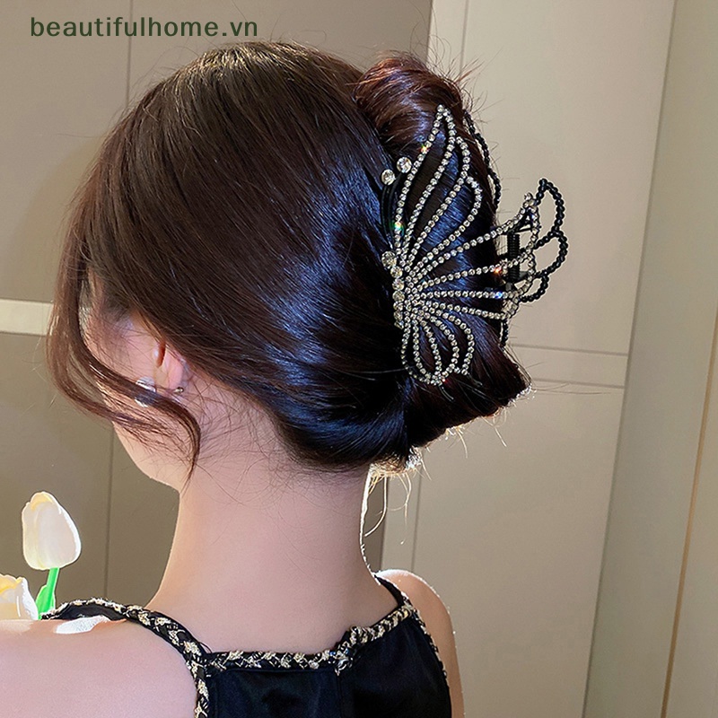 Kẹp Tóc Càng Cua Lớn Đính Đá Hình Bướm Rỗng Kiểu Vintage Cho Nữ