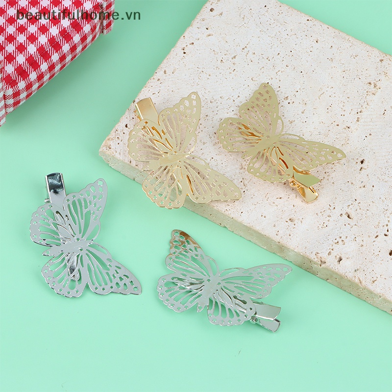Bộ 2 Kẹp Tóc Hình Bướm Bằng Kim Loại Thiết Kế Đục Lỗ Thời Trang Tinh Tế Cho Nữ