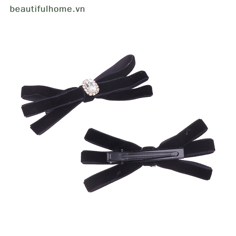 1 Kẹp Tóc Hình Nơ Đen Đính Đá Xinh Xắn