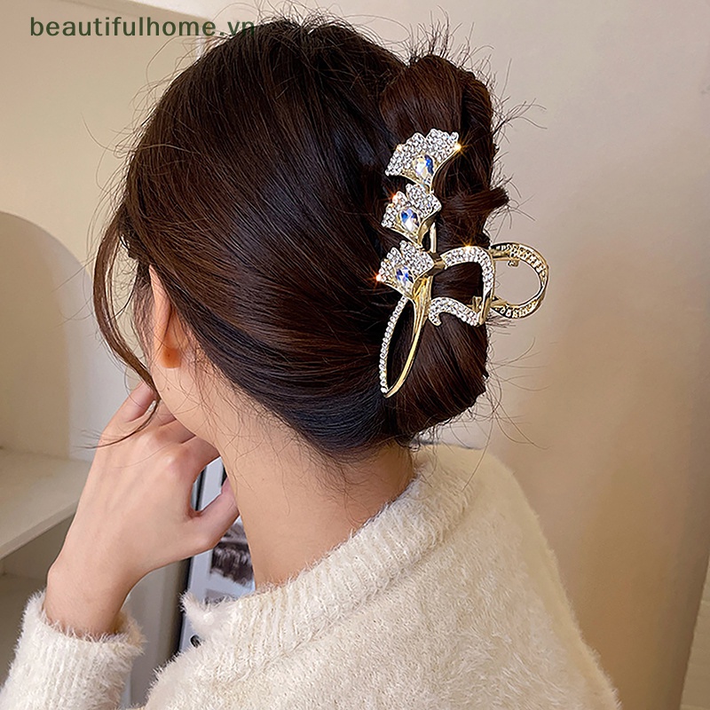 Kẹp Tóc Càng Cua Đính Đá Pha Lê Tinh Tế Ginkgo Biloba