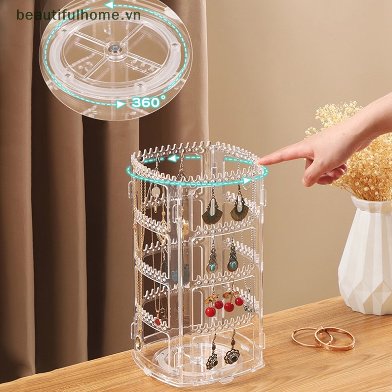 Giá Đỡ Bông Tai 4 Tầng Xoay 360 Độ Trong Suốt Cổ Điển