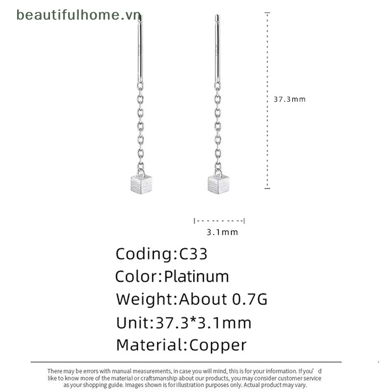 [beautifulhome] Khuyên Tai Dáng Dài Tua Rua Hình Hộp Phong Cách Đơn Giản Hợp Thời Trang Mỏng [beauty]